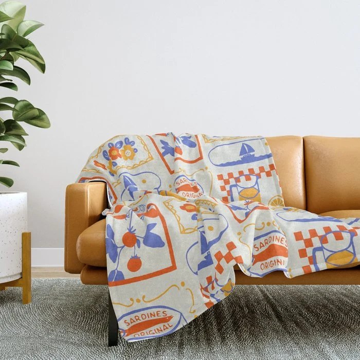 Summer vacation patchwork art pattern Throw Blanket
