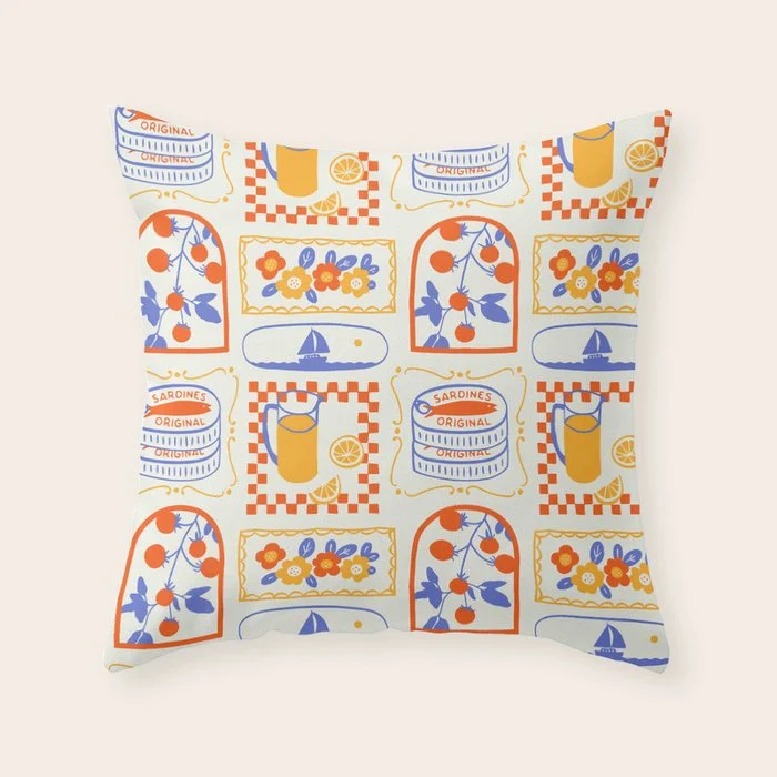 Summer vacation patchwork art pattern Throw Pillow