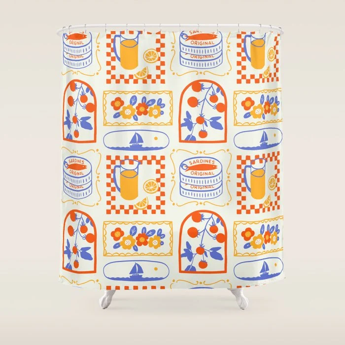 Summer vacation patchwork art pattern Shower Curtain