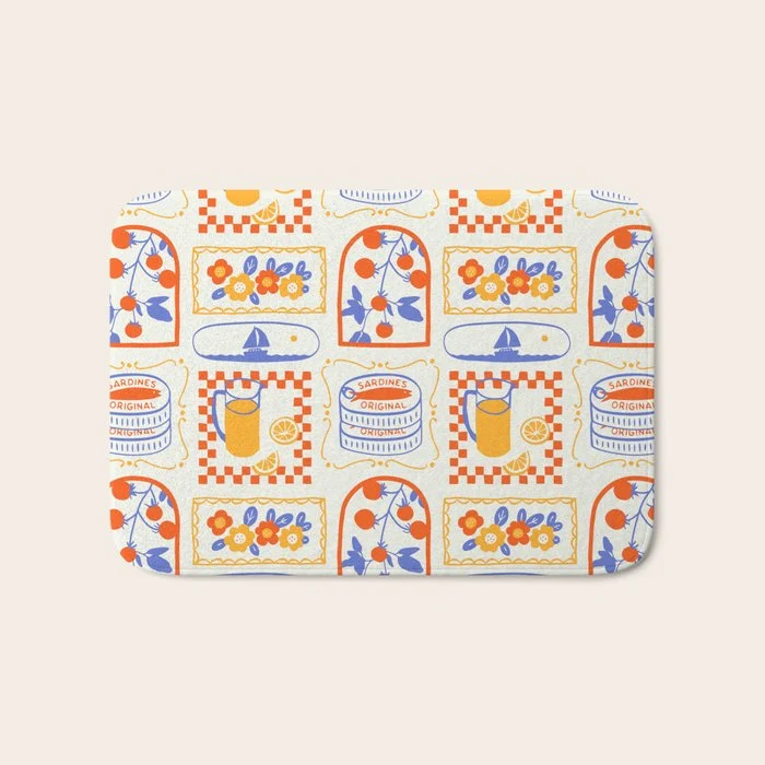Summer vacation patchwork art pattern Bath Mat