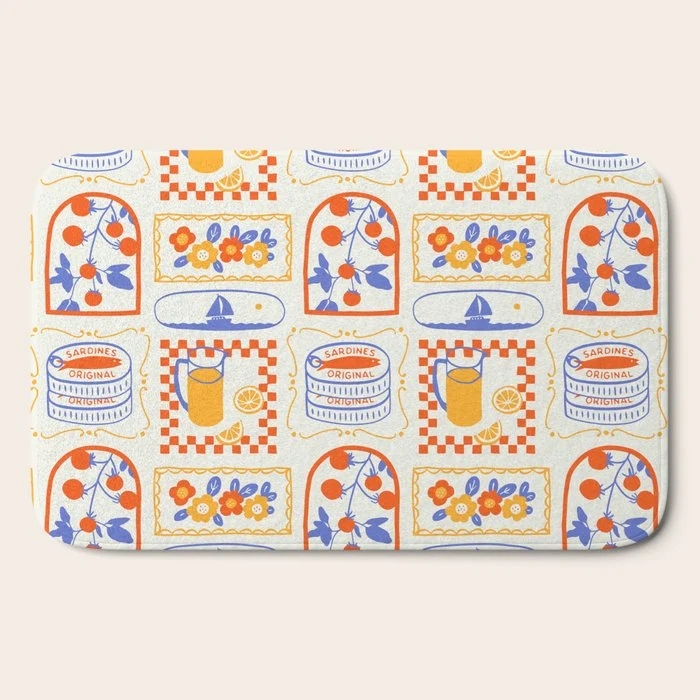 Summer vacation patchwork art pattern Bath Mat