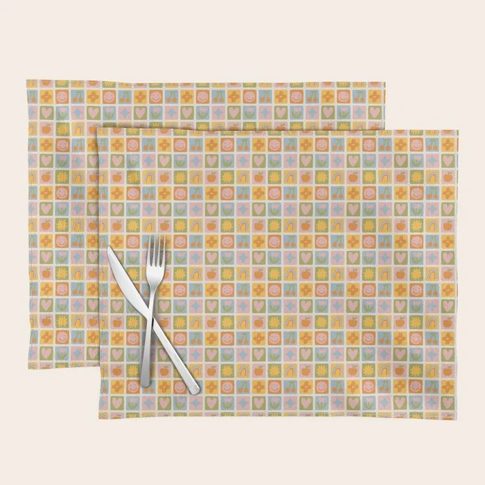 Colorful vintage happy children art mosaic pattern Placemat