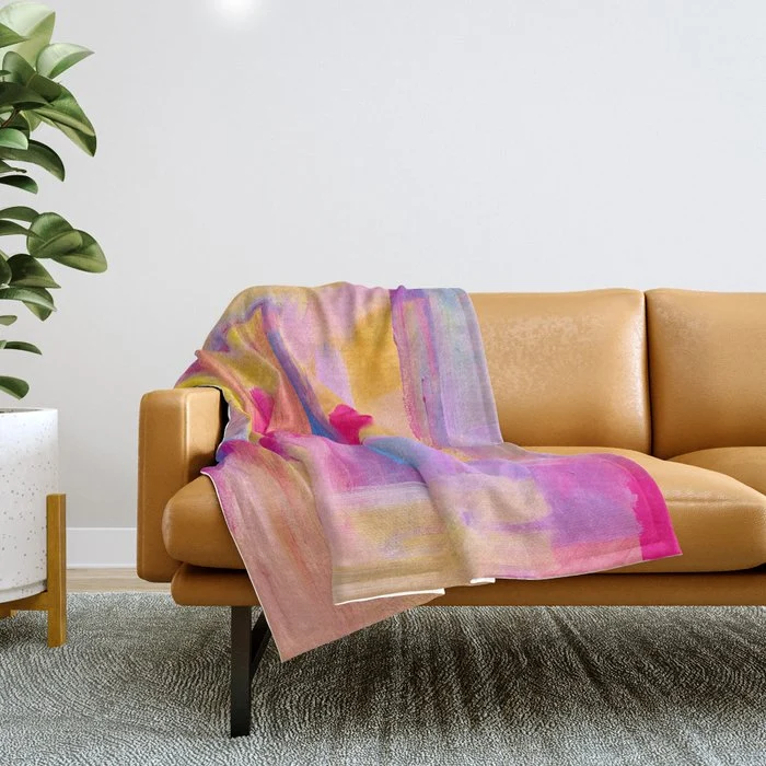 Summer Pink Pastel Abstract Throw Blanket