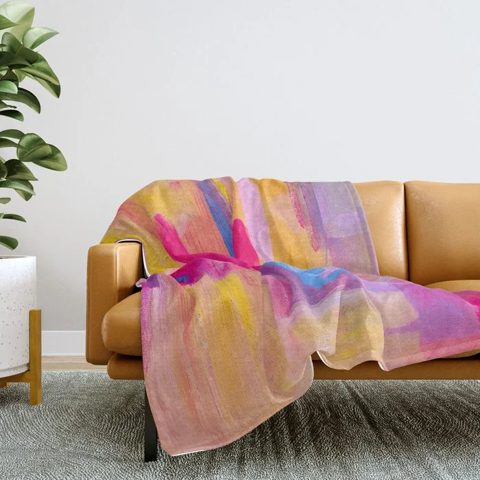 Summer Pink Pastel Abstract Throw Blanket