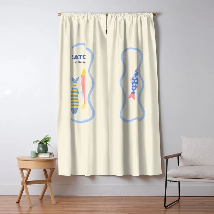 Catch of the Day - Playful Retro Sardine in fun stripes and dots Window Curtain