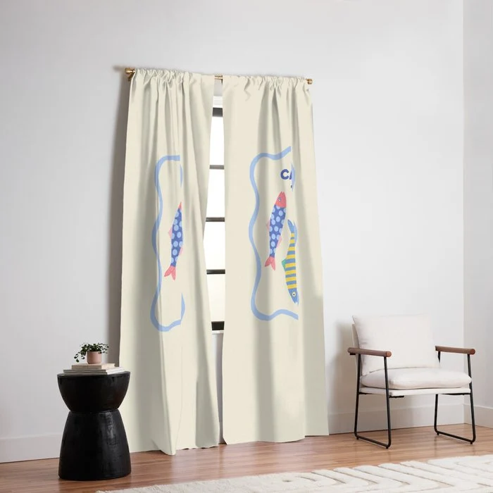 Catch of the Day - Playful Retro Sardine in fun stripes and dots Window Curtain