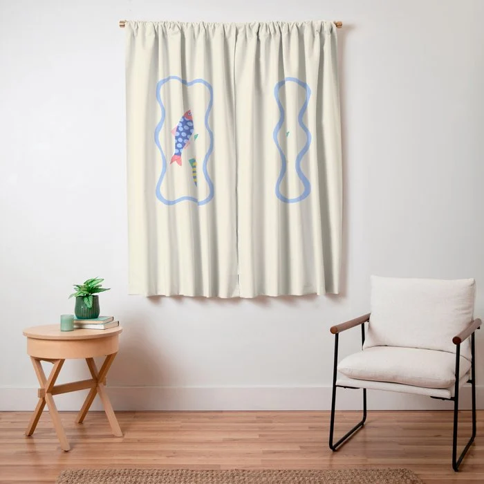 Catch of the Day - Playful Retro Sardine in fun stripes and dots Window Curtain