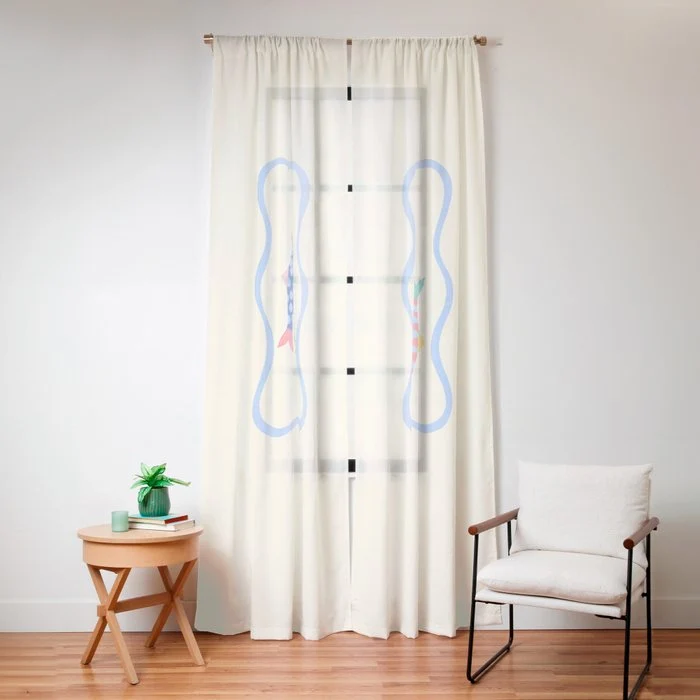 Catch of the Day - Playful Retro Sardine in fun stripes and dots Window Curtain