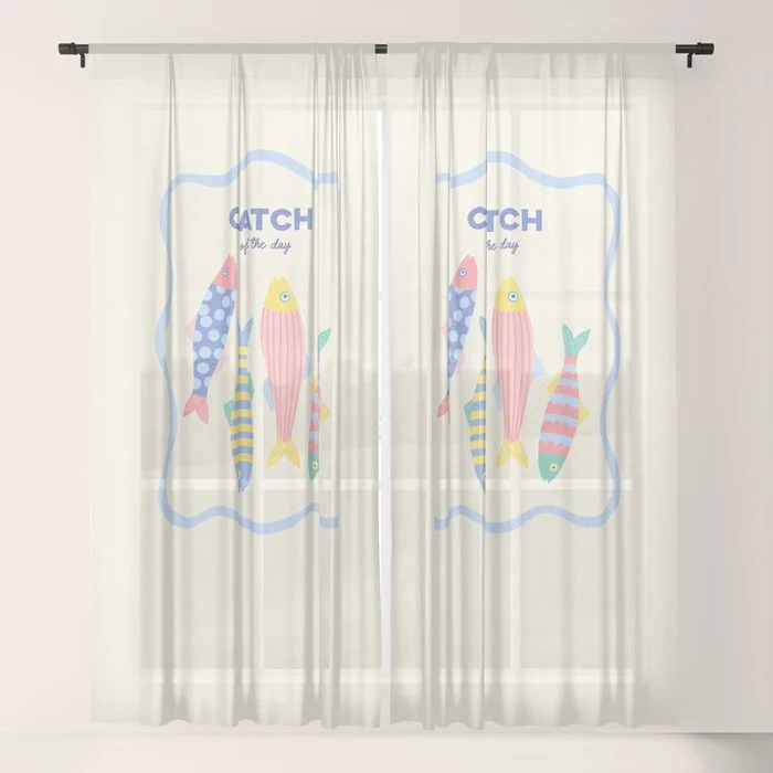 Catch of the Day - Playful Retro Sardine in fun stripes and dots Window Curtain
