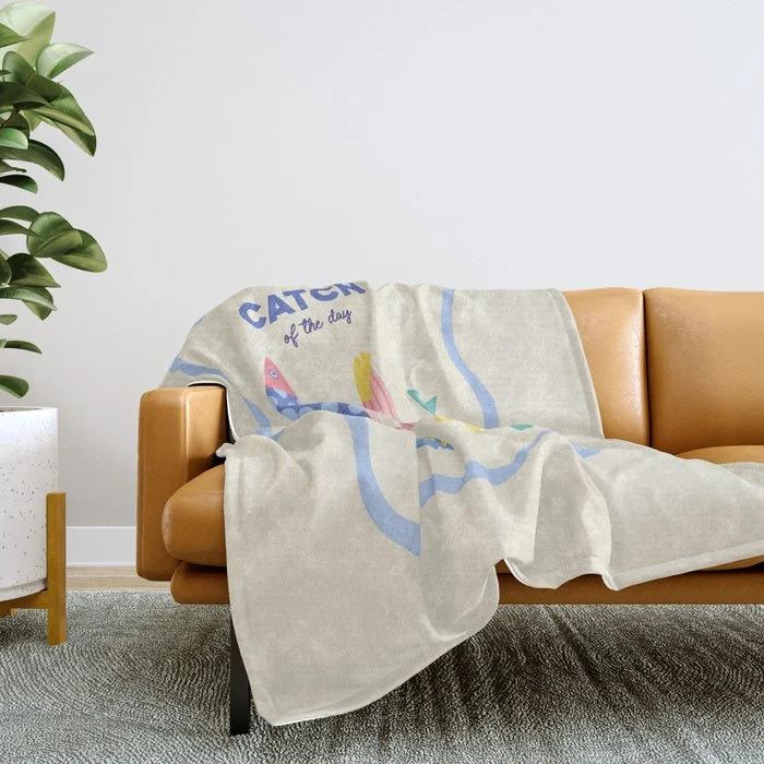 Catch of the Day - Playful Retro Sardine in fun stripes and dots Throw Blanket