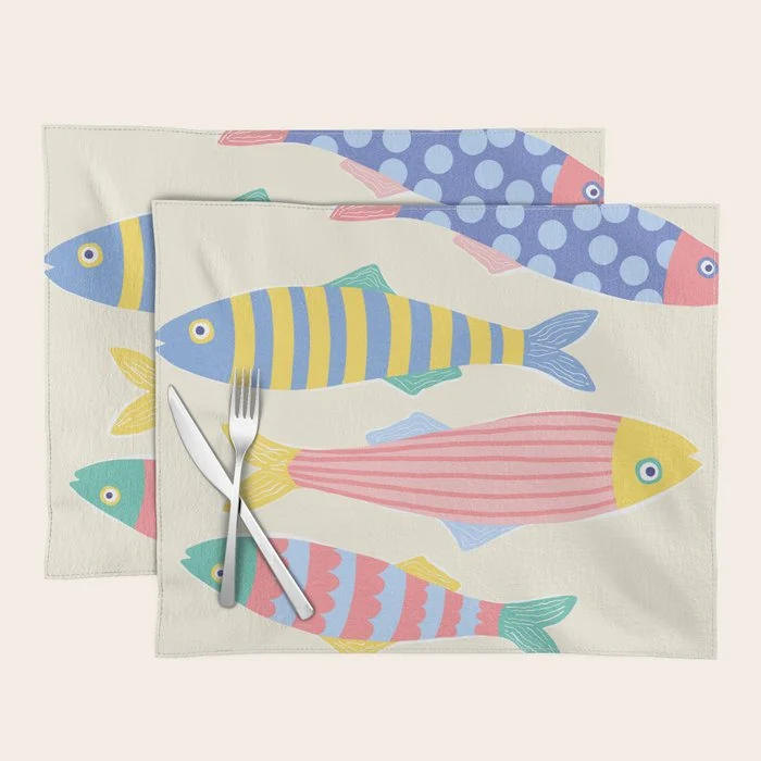Catch of the Day - Playful Retro Sardine in fun stripes and dots Placemat