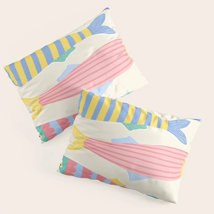 Catch of the Day - Playful Retro Sardine in fun stripes and dots Pillow Sham