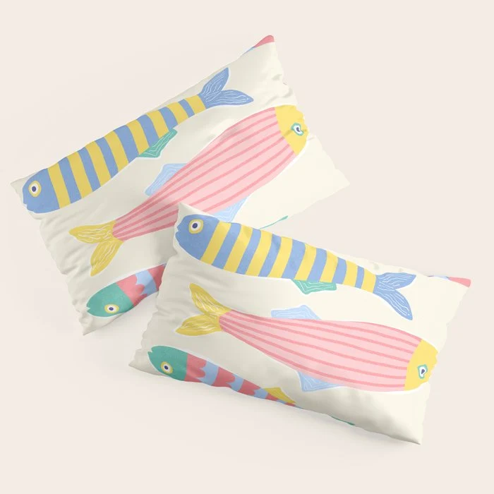 Catch of the Day - Playful Retro Sardine in fun stripes and dots Pillow Sham
