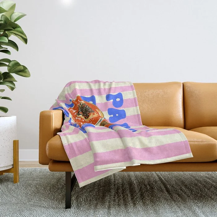 Papaya Stripes Tropical Summer Illustration Throw Blanket