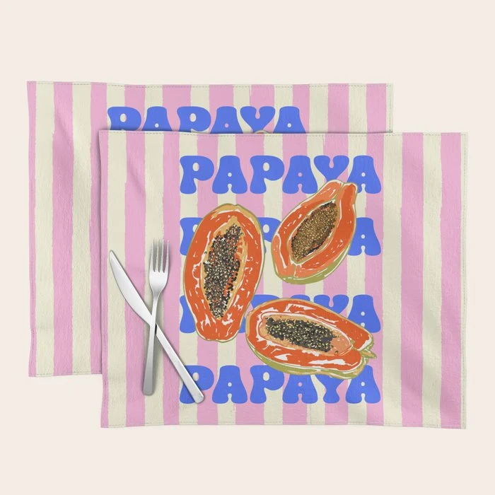 Papaya Stripes Tropical Summer Illustration Placemat