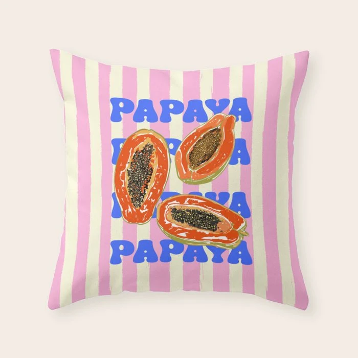 Papaya Stripes Tropical Summer Illustration Throw Pillow