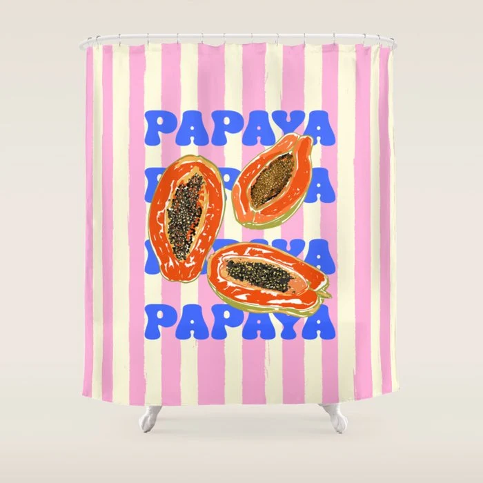 Papaya Stripes Tropical Summer Illustration Shower Curtain