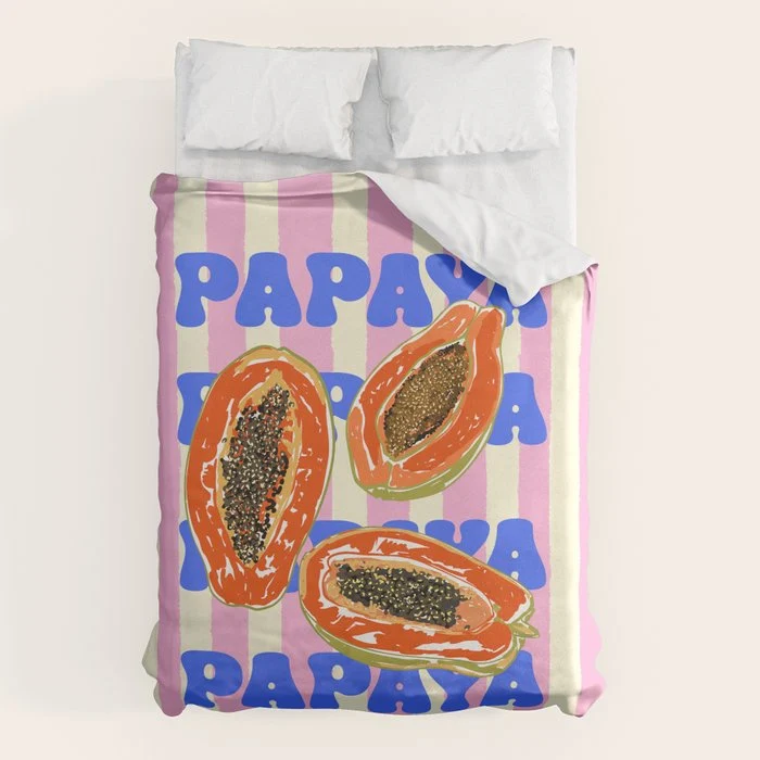 Papaya Stripes Tropical Summer Illustration Duvet Cover