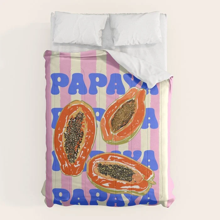 Papaya Stripes Tropical Summer Illustration Comforter