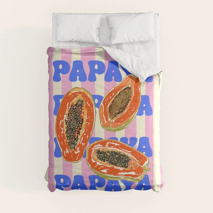 Papaya Stripes Tropical Summer Illustration Comforter