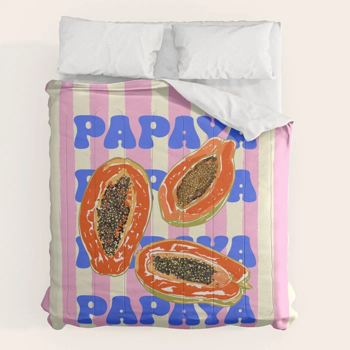 Papaya Stripes Tropical Summer Illustration Comforter