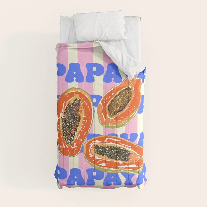 Papaya Stripes Tropical Summer Illustration Comforter