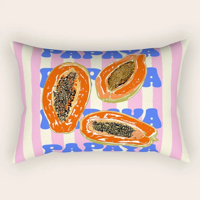 Papaya Stripes Tropical Summer Illustration Rectangular Pillow