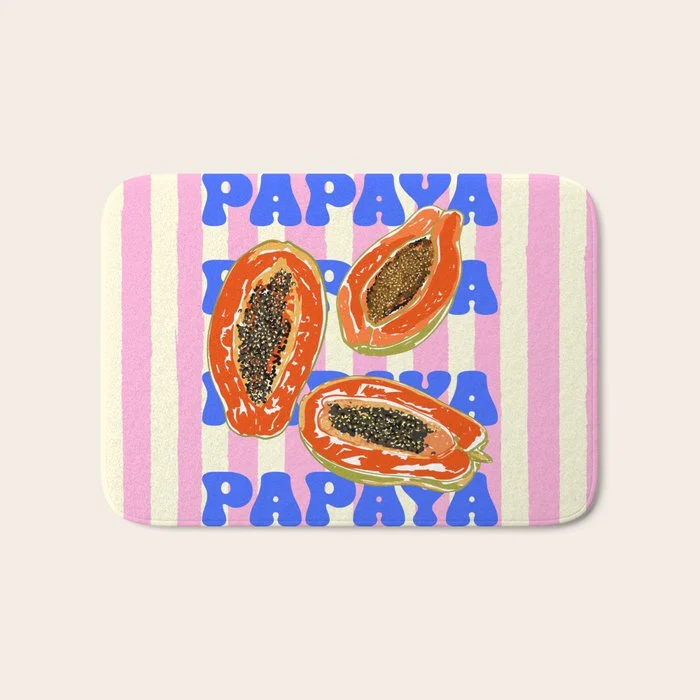 Papaya Stripes Tropical Summer Illustration Bath Mat