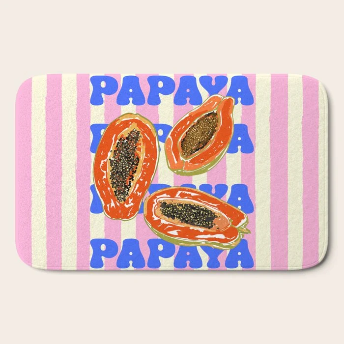 Papaya Stripes Tropical Summer Illustration Bath Mat