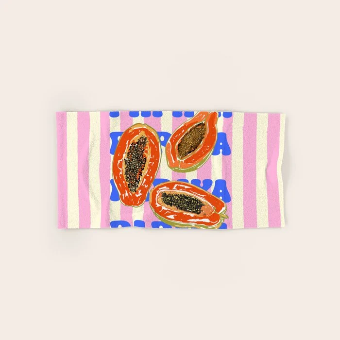 Papaya Stripes Tropical Summer Illustration Bath Towel