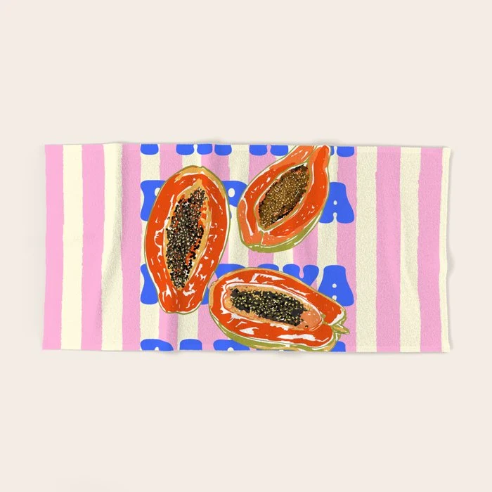 Papaya Stripes Tropical Summer Illustration Bath Towel