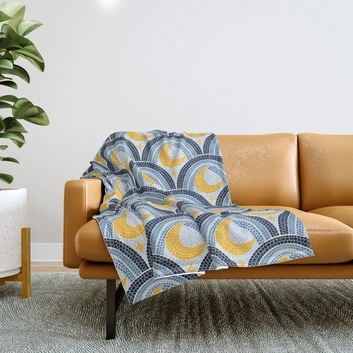 Mediterranean Moonlight Mosaic Throw Blanket