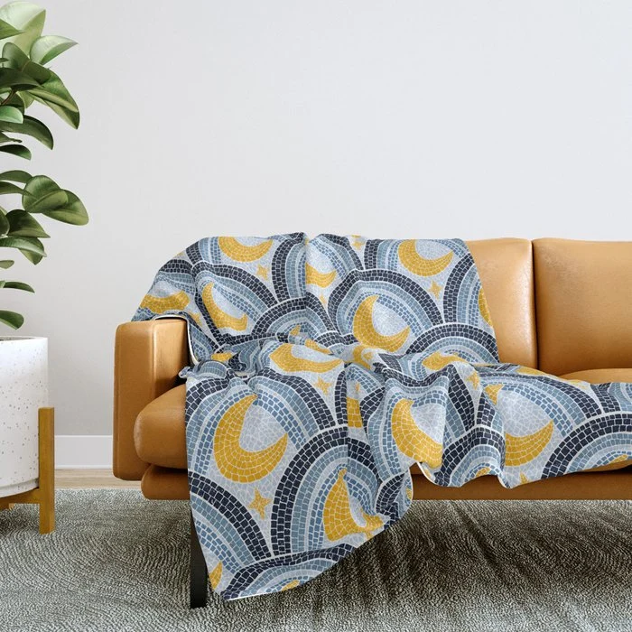 Mediterranean Moonlight Mosaic Throw Blanket