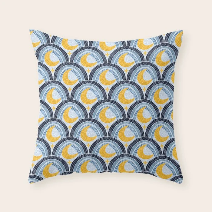 Mediterranean Moonlight Mosaic Throw Pillow