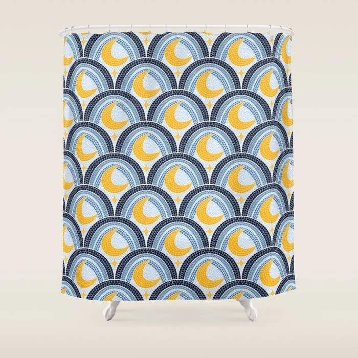 Mediterranean Moonlight Mosaic Shower Curtain