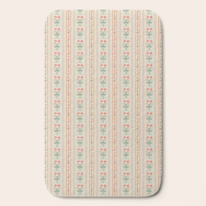 Vintage rose flower bouquet stripe art pattern Bath Mat