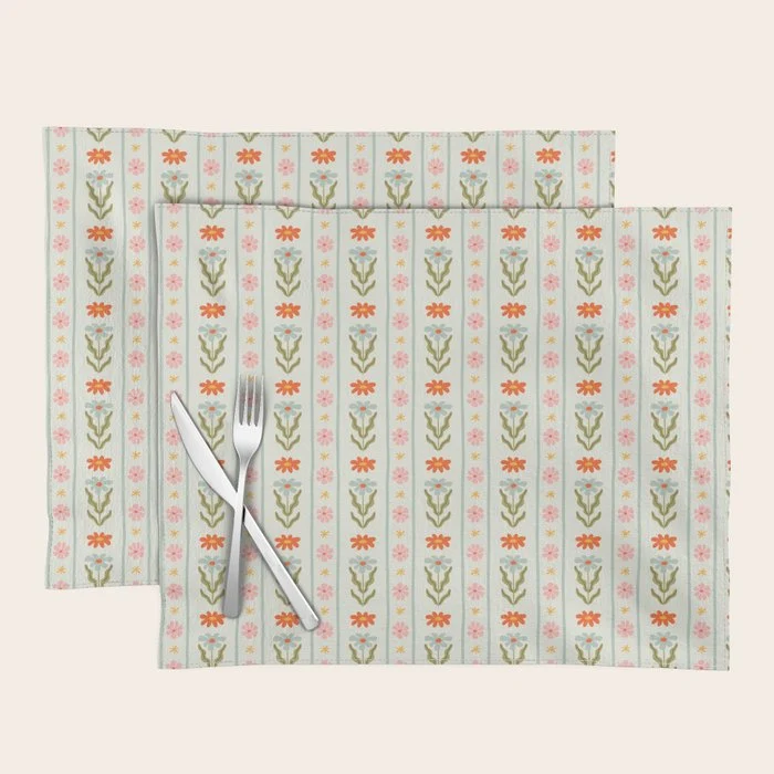 Vintage colorful flower stripe art pattern Placemat