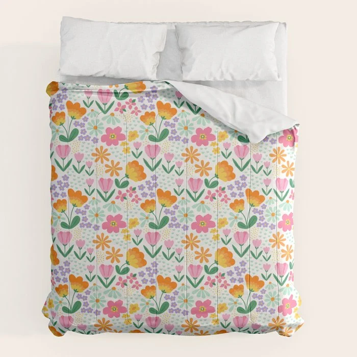 Colorful retro flower folk art pattern Comforter