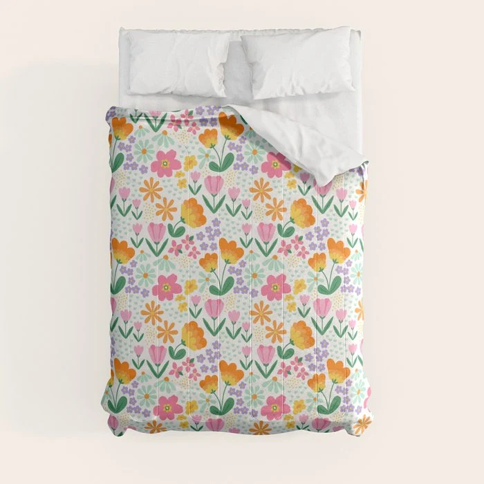 Colorful retro flower folk art pattern Comforter