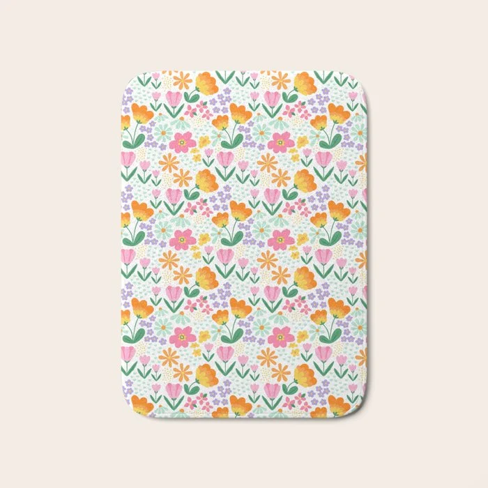 Colorful retro flower folk art pattern Bath Mat