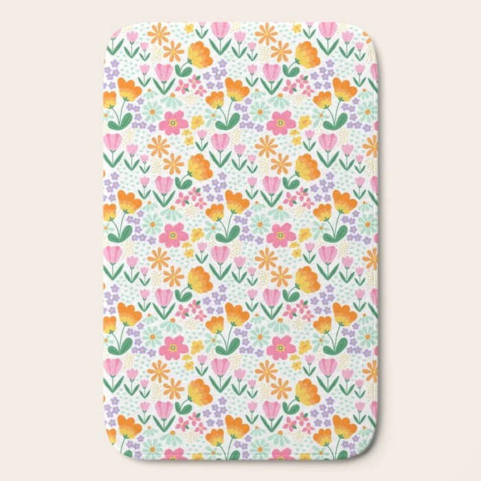 Colorful retro flower folk art pattern Bath Mat