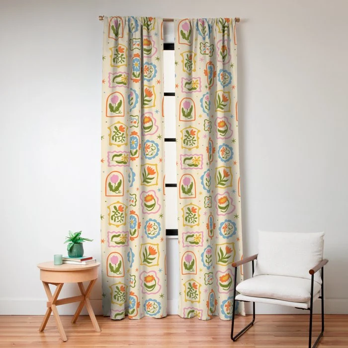 Colorful retro flower art frame art pattern Window Curtain