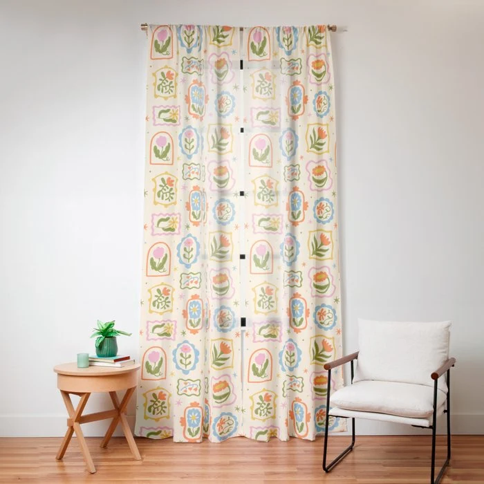 Colorful retro flower art frame art pattern Window Curtain