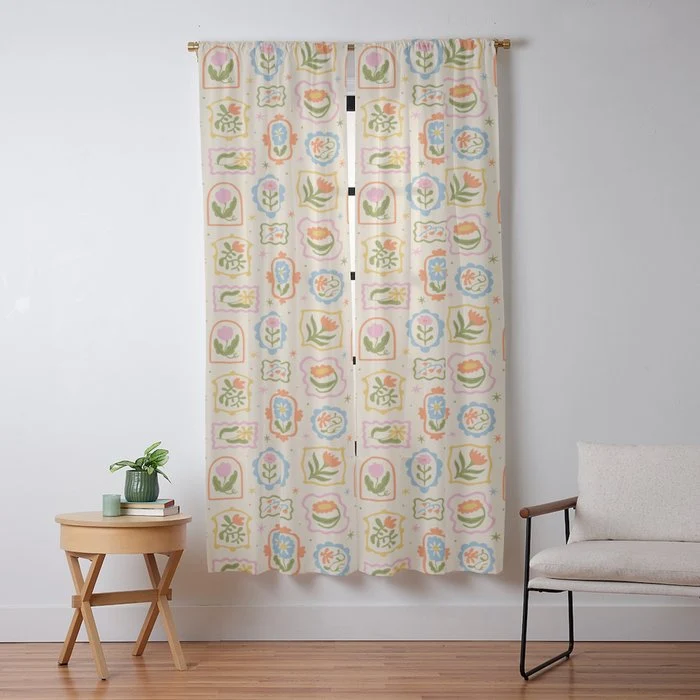 Colorful retro flower art frame art pattern Window Curtain