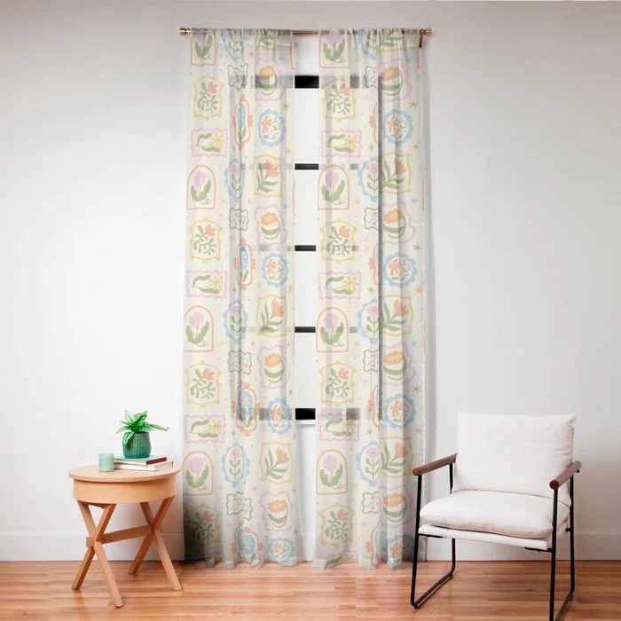 Colorful retro flower art frame art pattern Window Curtain