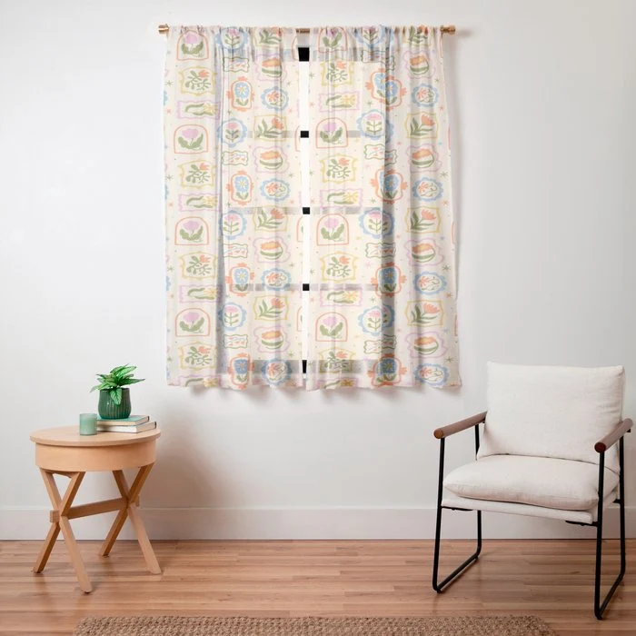 Colorful retro flower art frame art pattern Window Curtain