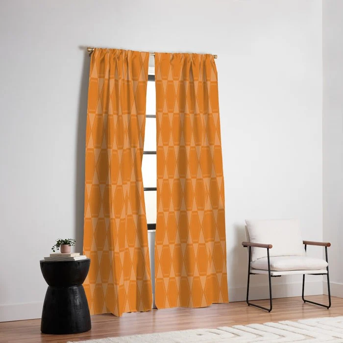 Mid Century Modern Geometric Orange Hexad Pattern Window Curtain