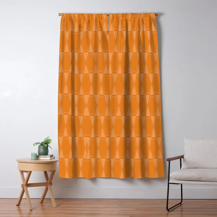 Mid Century Modern Geometric Orange Hexad Pattern Window Curtain