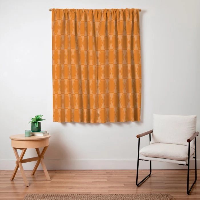 Mid Century Modern Geometric Orange Hexad Pattern Window Curtain