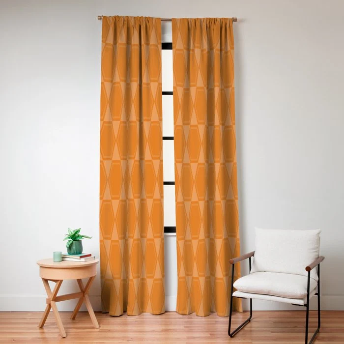 Mid Century Modern Geometric Orange Hexad Pattern Window Curtain